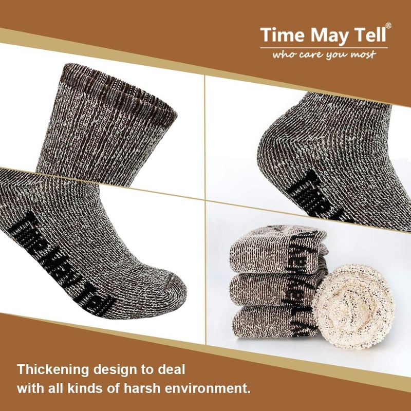 Time May Tell Mens Merino Wool Hiking Cushion Socks Thermal Warm Crew Winter Boot Socks Pack (2Dark grey,Light grey,Brown(4 pairs), US Size 9-13) - Image 4